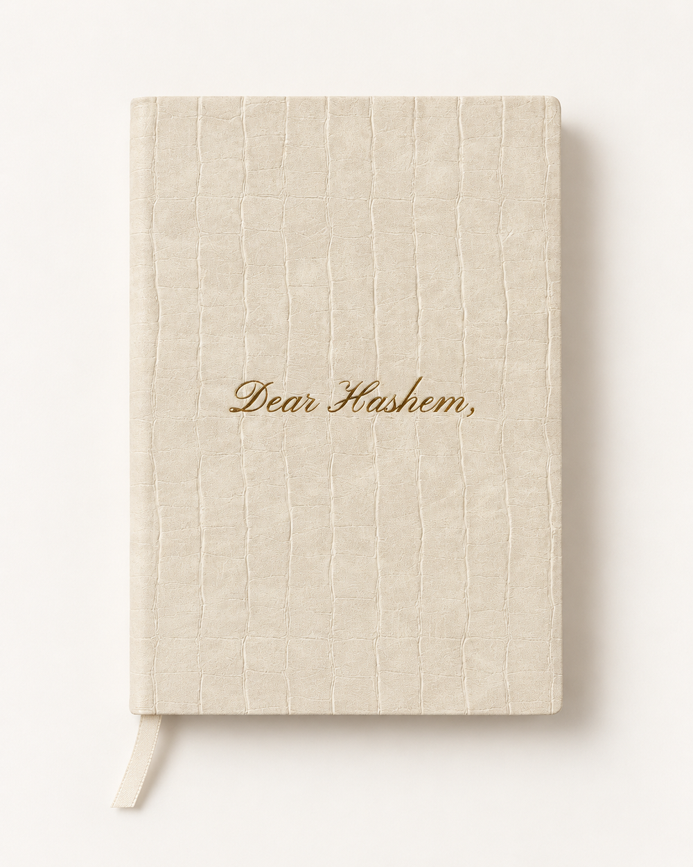 Crème Dear Hashem Journal, studio cover view with gold lettering